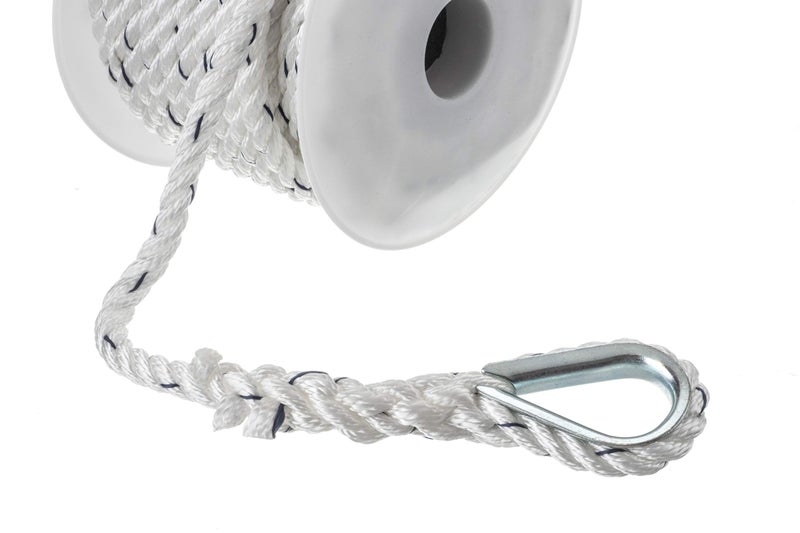 SEACHOICE حبل مرساة قارب سيشويز، 3 خيوط ملتوية، نايلون، أبيض/أزرق، 3/8 بوصة × 50 قدم. - Image 3